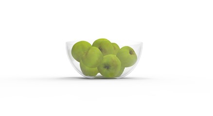 Green Apples on White Background 3D Rendering