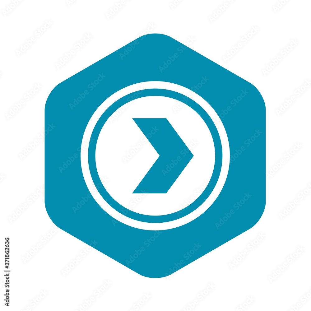Poster arrow to right in circle icon in simple style isolated on white background. click and choice symbol