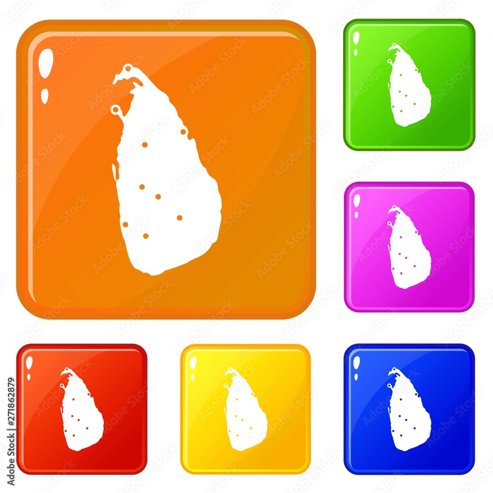 Poster map of sri lanka icons set collection vector 6 color isolated on white background