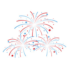 Exploding fireworks in national American colors. Vector