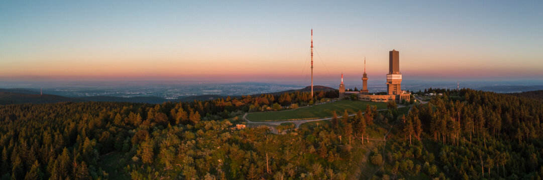 Panoramic view on the summit of the mountain Feldberg, the highest elevation of the Taunus mountains in Germany.