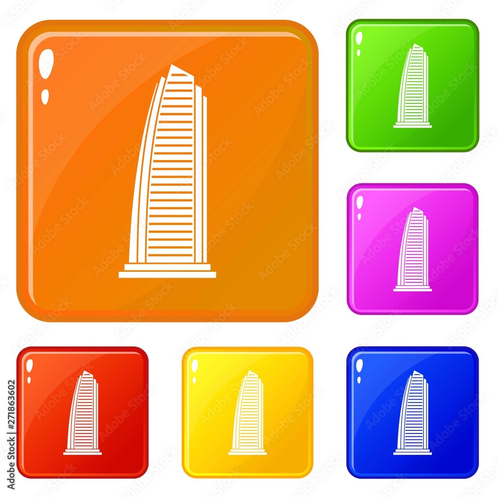 Aufkleber skyscraper icons set collection vector 6 color isolated on white background