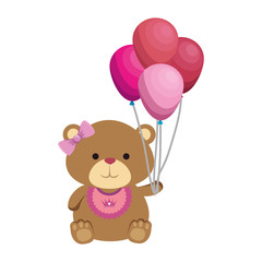 Obraz na płótnie Canvas cute bear teddy female with bows and balloons helium