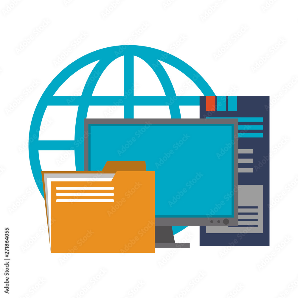 Poster servers and database technology symbols