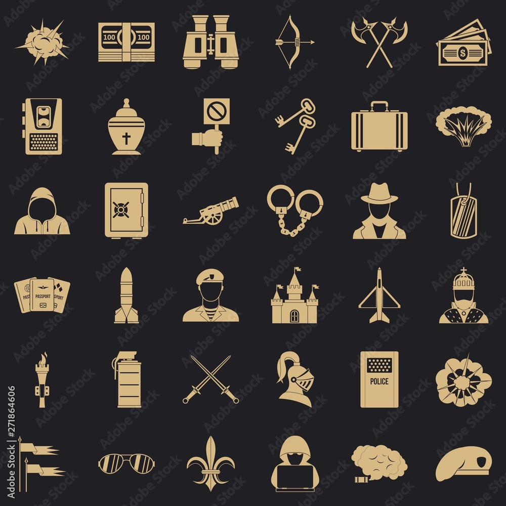 Poster aggression icons set. simple set of 36 aggression vector icons for web for any design