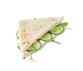Fresh tasty cucumber sandwich isolated on white