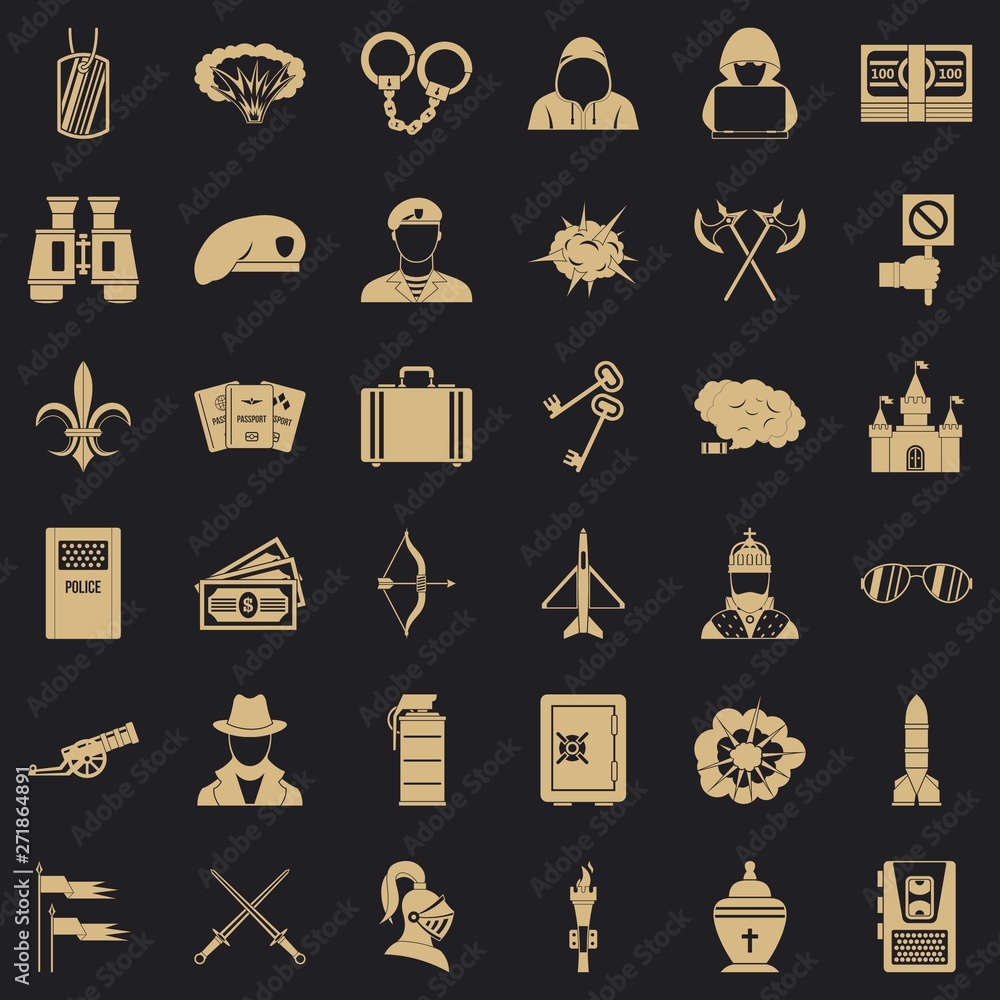 Poster aggressive action icons set. simple set of 36 aggressive action vector icons for web for any design
