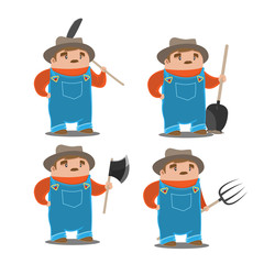 Farmer Old Man Character Set Vector
