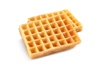 Delicious waffles for breakfast on white background