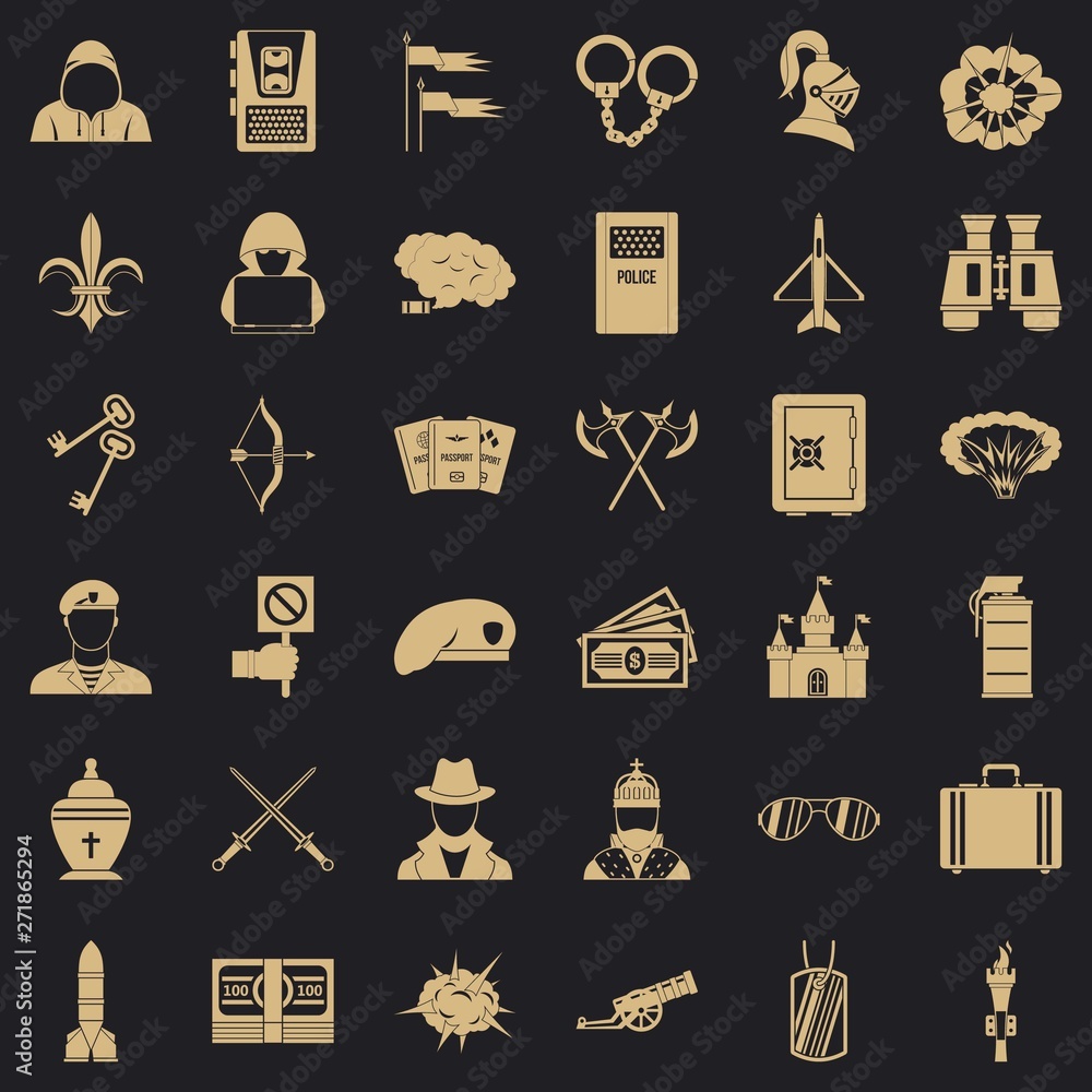 Poster act of war icons set. simple set of 36 act of war vector icons for web for any design