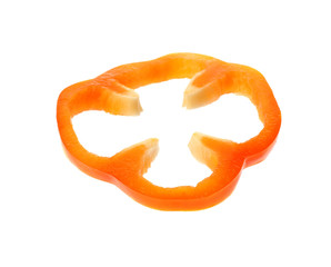 Slice of ripe bell pepper on white background