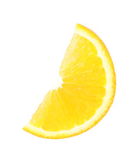 Slice of ripe orange on white background