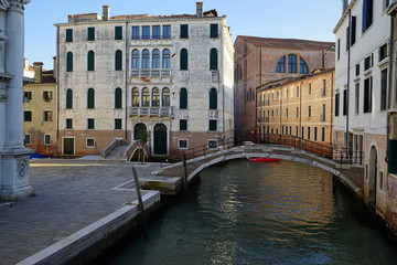 A view of street and canal of Venice, Italy