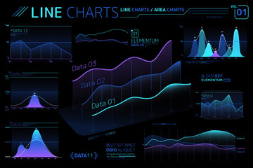 Line Charts and Area Charts Infographic Elements - obrazy, fototapety, plakaty