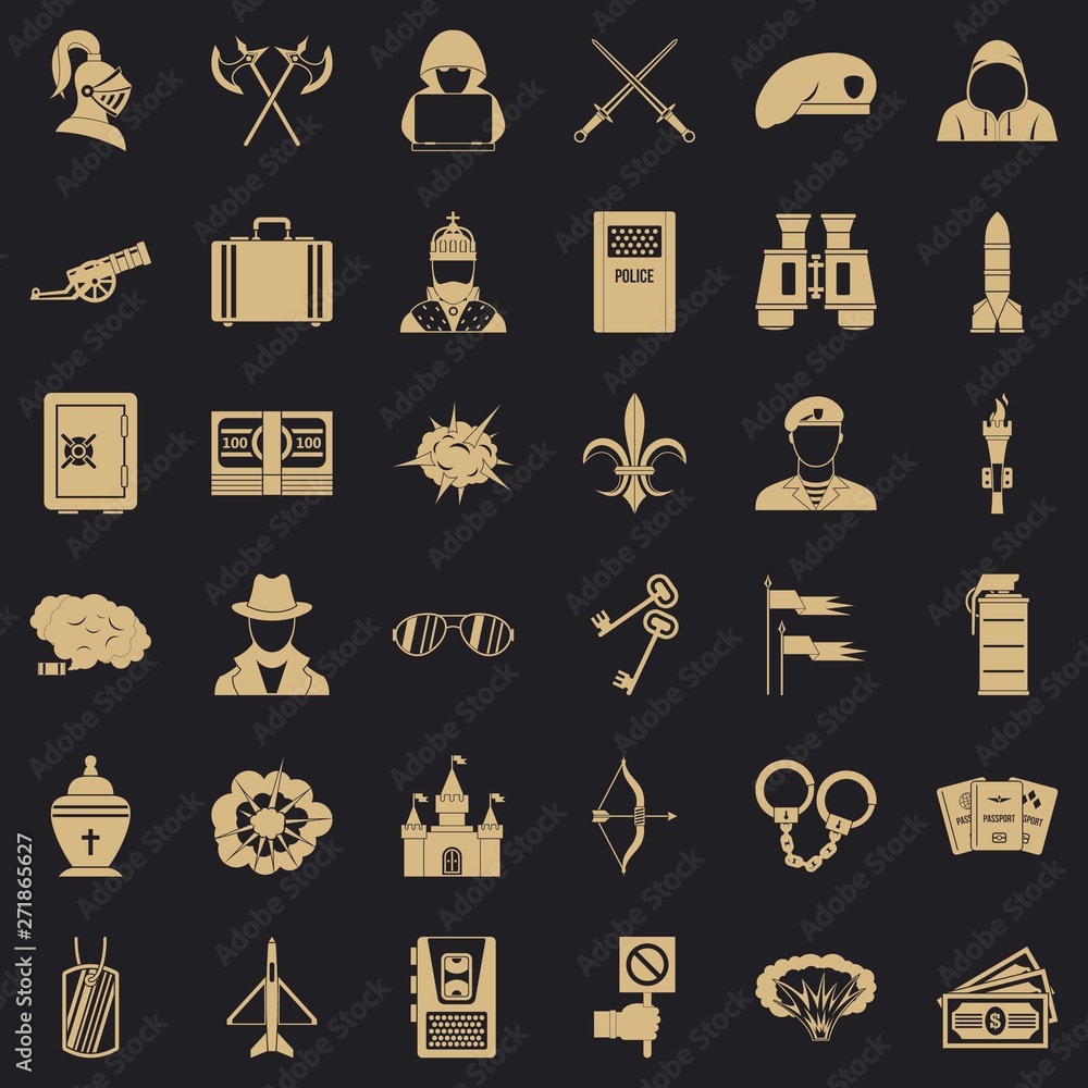 Poster act of aggression icons set. simple set of 36 act of aggression vector icons for web for any design