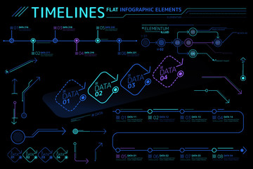 Timelines Flat Infographic Elements Collection