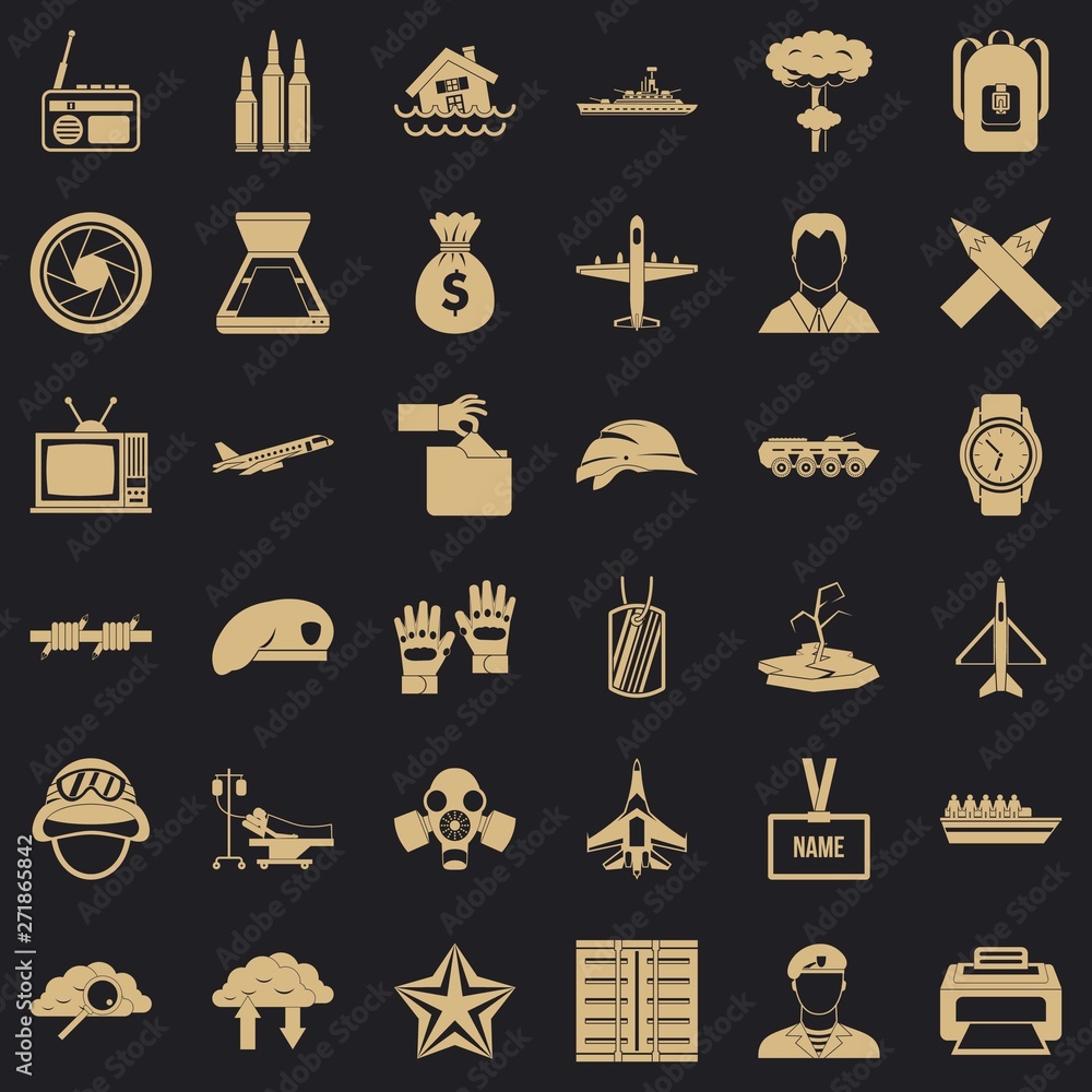 Poster armed force icons set. simple set of 36 armed force vector icons for web for any design