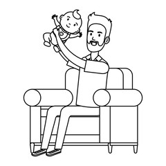 father lifting little baby in the sofa characters