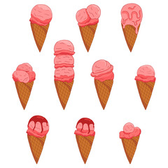 Hand drawn pink starwberry ice cream.