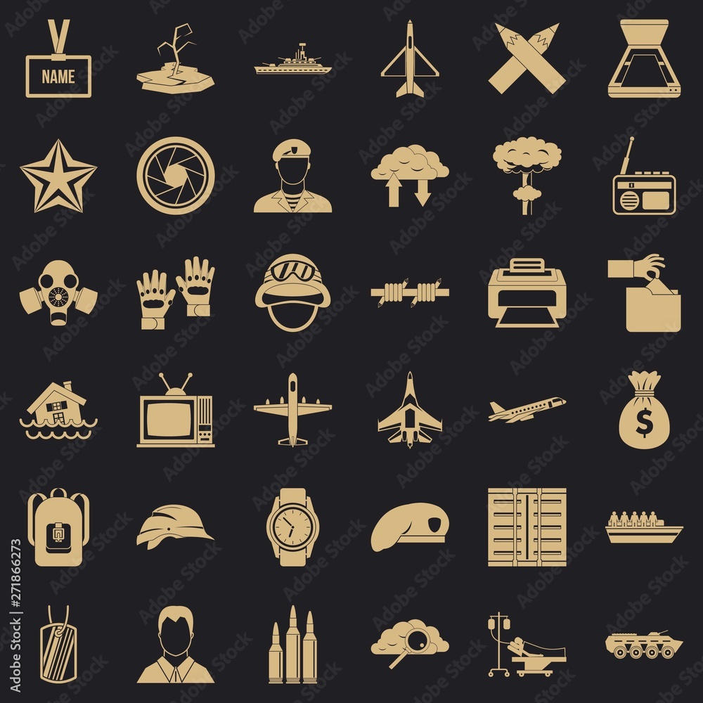 Poster armed services icons set. simple set of 36 armed services vector icons for web for any design