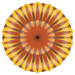 Mandala of elements brown and yellow. Circular ornament on a flower theme.