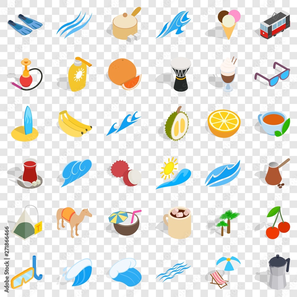 Poster cezve icons set. isometric style of 36 cezve vector icons for web for any design
