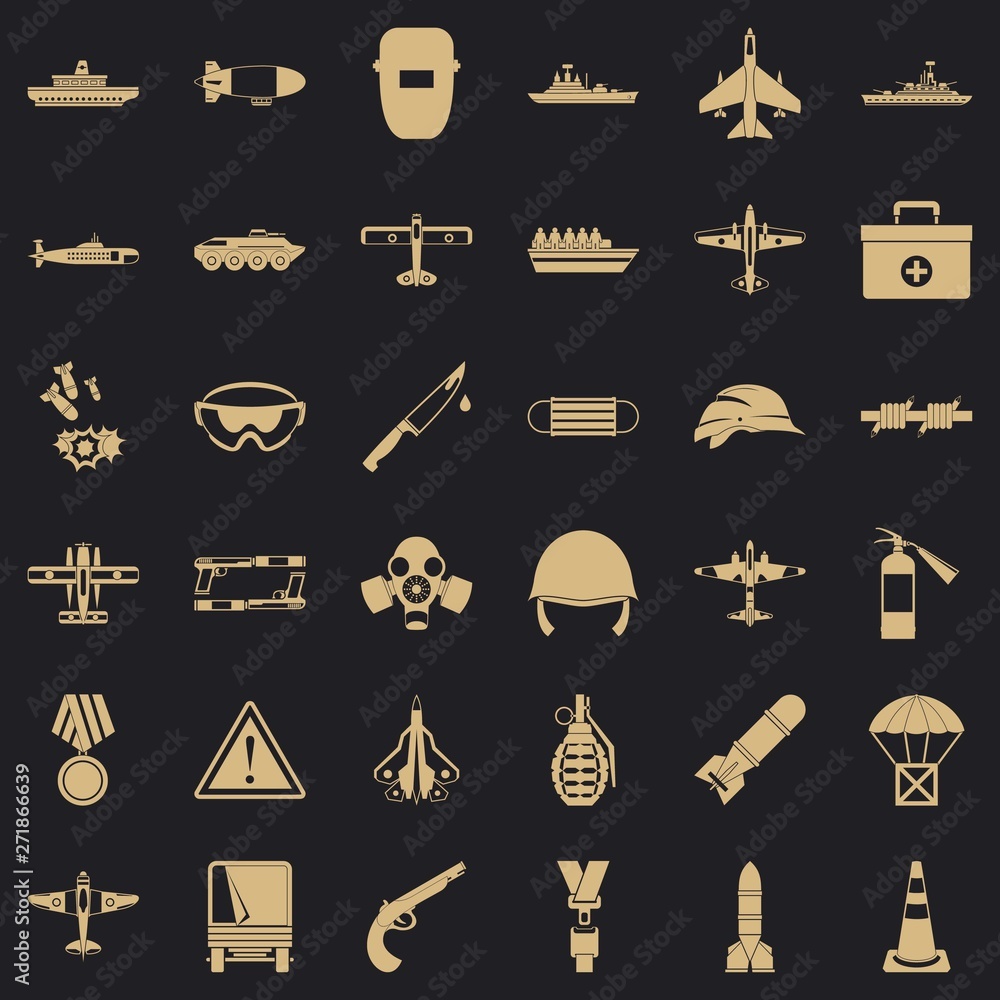 Poster military resources icons set. simple set of 36 military resources vector icons for web for any desig