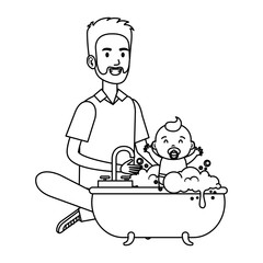 father with baby bathing in the bathtub