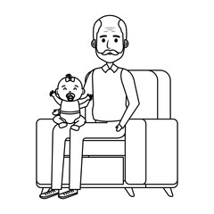 grandfather lifting little baby in the sofa characters