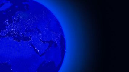 Blue Neon Earth with Copy Space. Graphic Design with Grid Lines