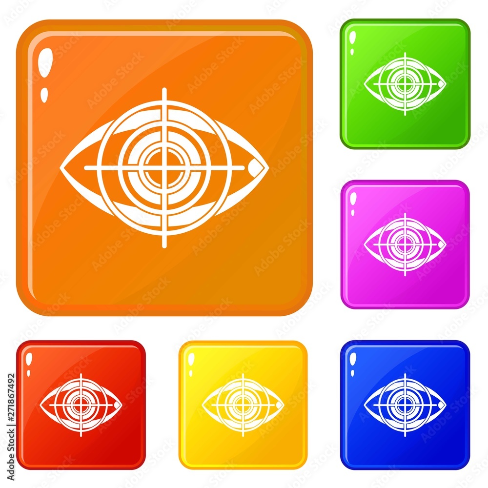 Aufkleber eye and target icons set collection vector 6 color isolated on white background