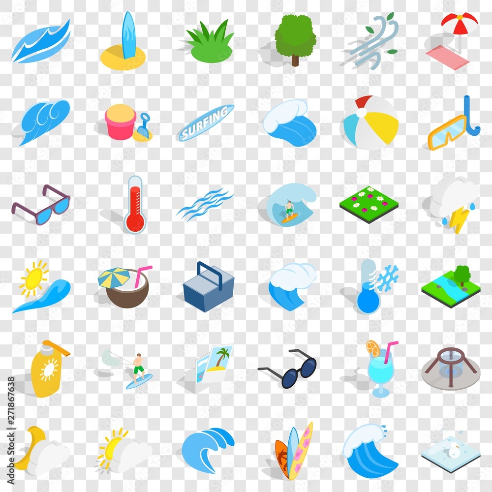 Poster cloud icons set. isometric style of 36 cloud vector icons for web for any design