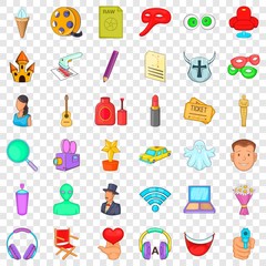 Popcorn icons set. Cartoon style of 36 popcorn vector icons for web for any design