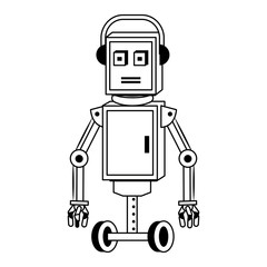 Robot funny character cartoon isolated in black and white