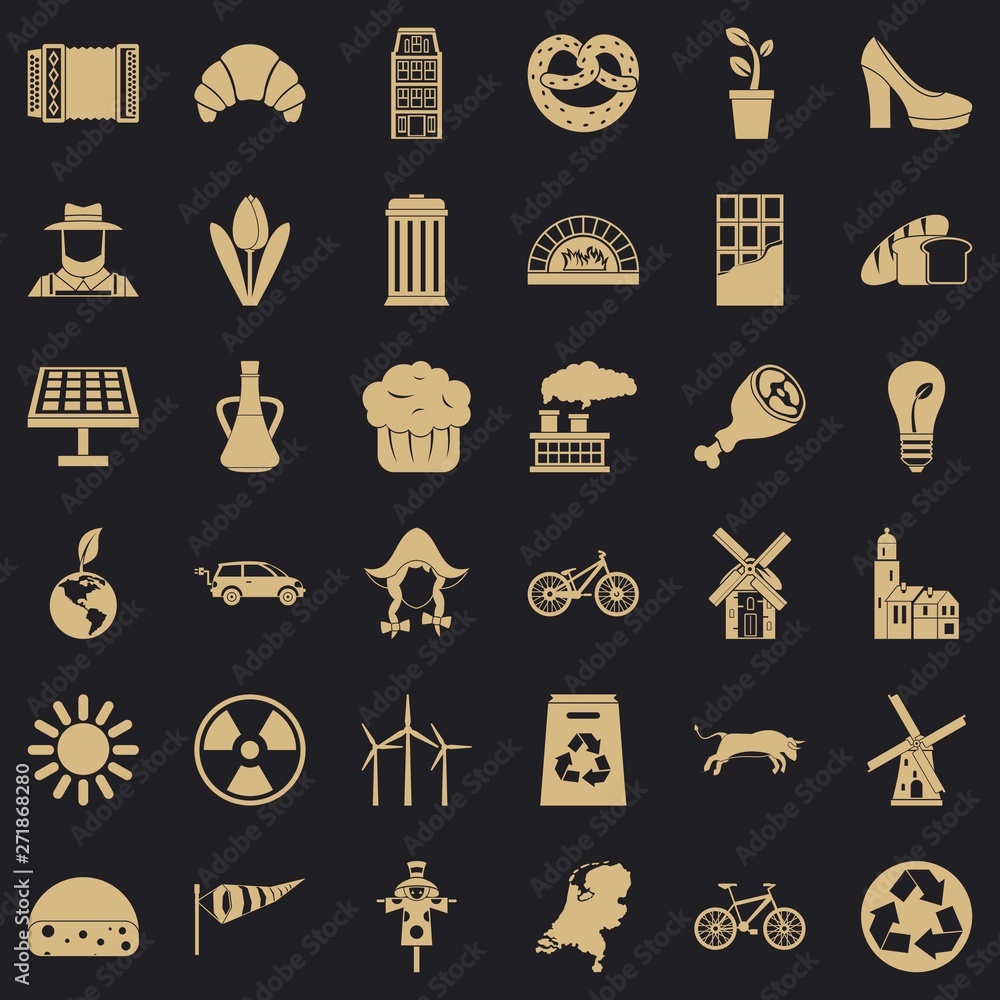 Poster wind turbine icons set. simple set of 36 wind turbine vector icons for web for any design