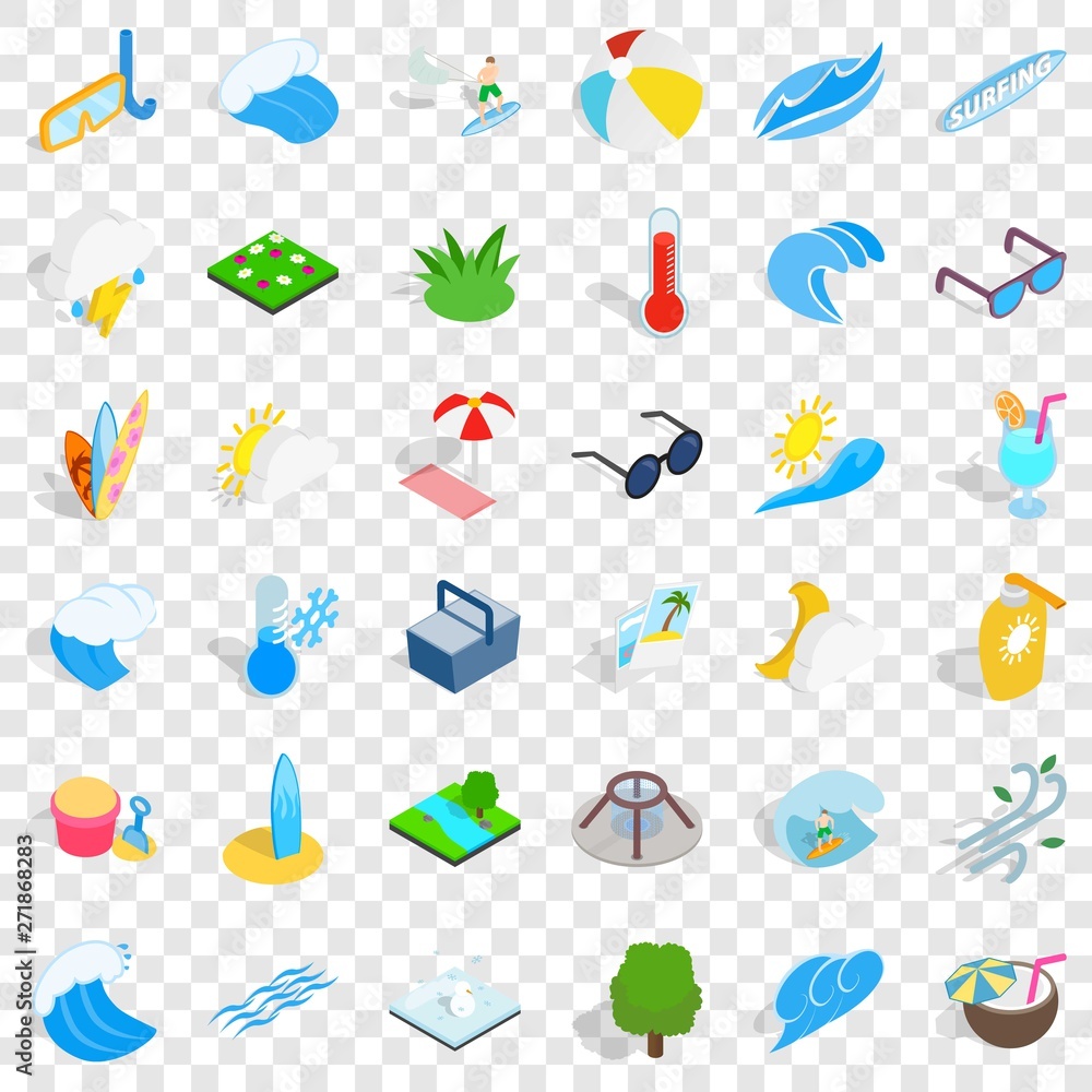 Poster wave icons set. isometric style of 36 wave vector icons for web for any design