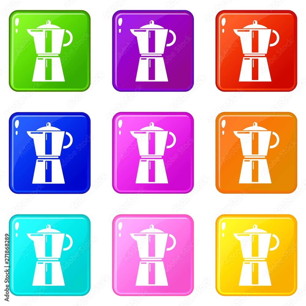 Aufkleber kettle element icons set 9 color collection isolated on white for any design