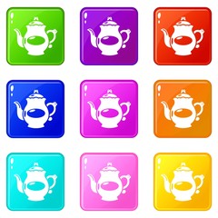 Kettle porcelain icons set 9 color collection isolated on white for any design