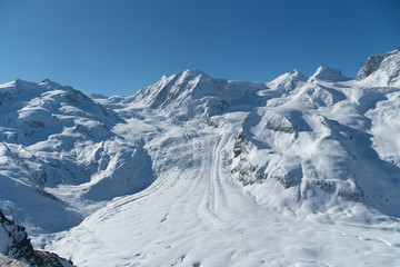 Fototapeta na wymiar Gorner glacier in winter in sunny day and clear sky