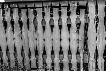 Black and white, abstract, victorian wood cut outs, porch skirting. grunge effect