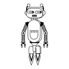 Robot funny character cartoon isolated in black and white