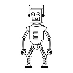 Robot funny character cartoon isolated in black and white
