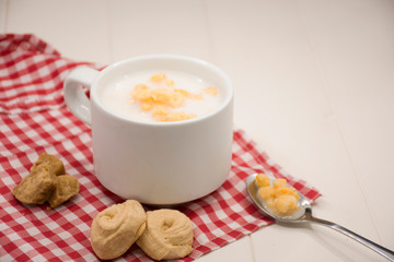 Mazamorra of corn and milk, traditional Colombian food.