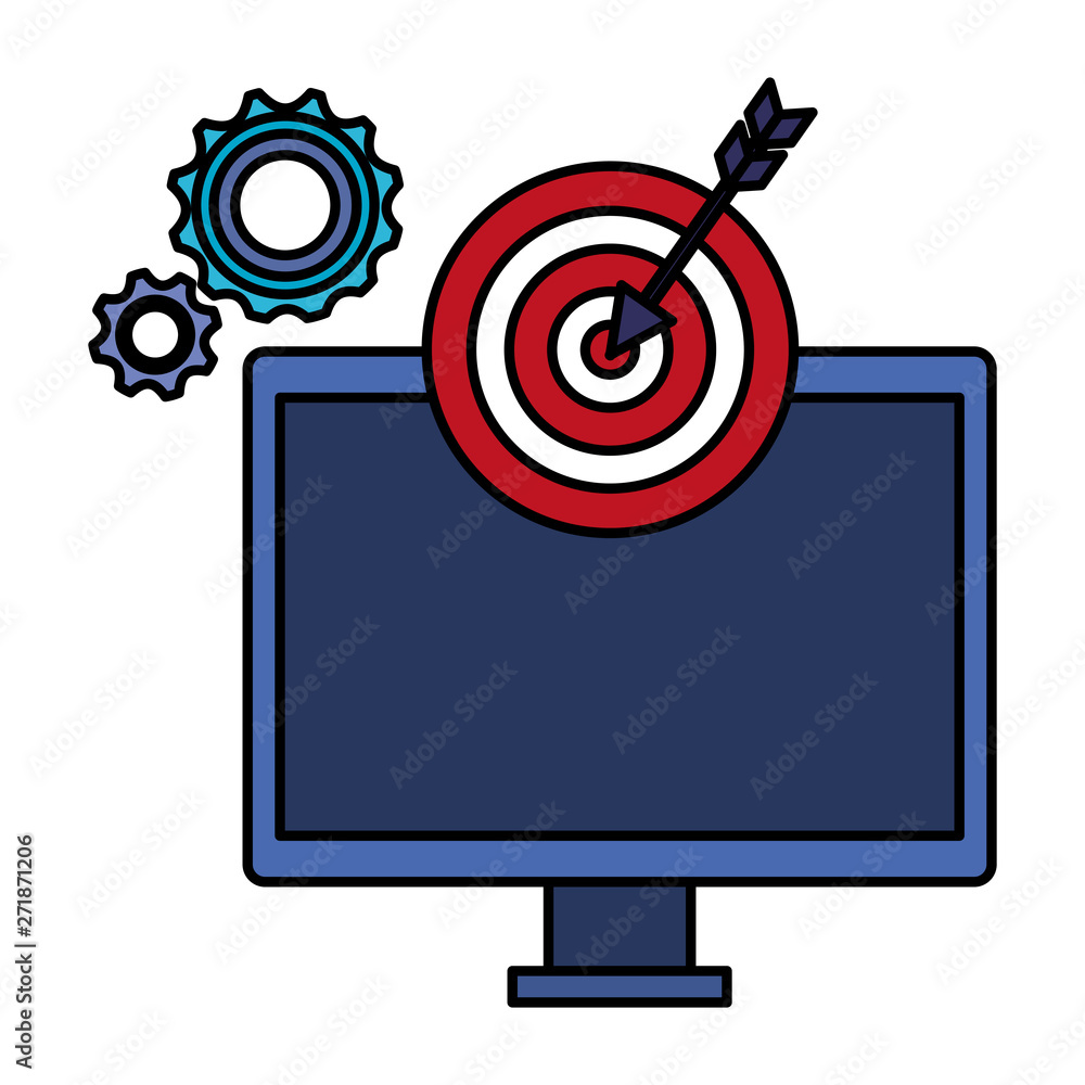 Poster computer with target arrow success and gears