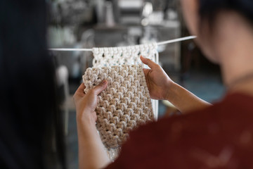 Women Hobby knitting handmade macrame.