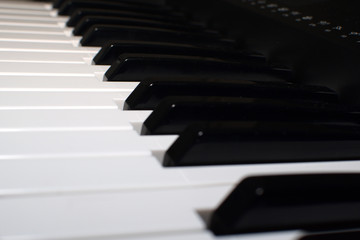 piano keys on black background, look at the keys of a keyboard