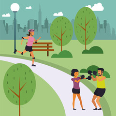 Fitness people training at park