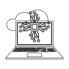 Cloud computing and technology symbols in black and white