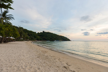 Beautiful sunset with landscape view from ao phrao, samet island in Thailand.