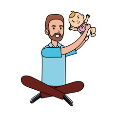 father lifting little baby characters